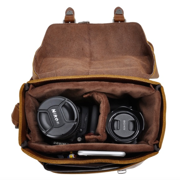 ZLYC - Nubuck Leather Handmade Brown Vintage Retro-Look Small Camera Bag - Picture 1 of 2